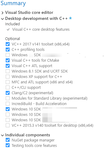 MS Visual Studio 2017 install procedure step 2b screenshot